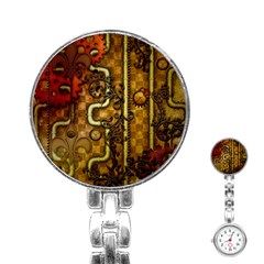 Noble Steampunk Design, Clocks And Gears With Floral Elements Stainless Steel Nurses Watch by FantasyWorld7