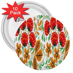 Flower Floral Red Yellow Leaf Green Sexy Summer 3  Buttons (10 Pack) 