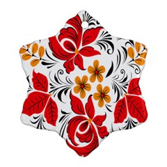 Flower Red Rose Star Floral Yellow Black Leaf Ornament (snowflake) by Mariart