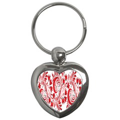 Red Flower Floral Leaf Key Chains (heart)  by Mariart