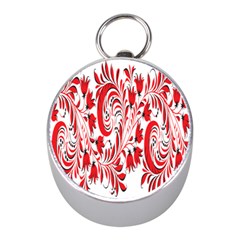 Red Flower Floral Leaf Mini Silver Compasses by Mariart