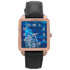 Peacock Bird Blue Animals Rose Gold Leather Watch 