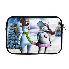 Funny, Cute Snowman And Snow Women In A Winter Landscape Apple Macbook Pro 17  Zipper Case by FantasyWorld7