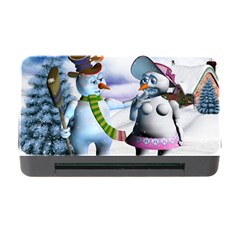 Funny, Cute Snowman And Snow Women In A Winter Landscape Memory Card Reader With Cf by FantasyWorld7