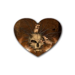 Awesome Skull With Rat On Vintage Background Rubber Coaster (heart)  by FantasyWorld7