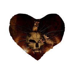 Awesome Skull With Rat On Vintage Background Standard 16  Premium Flano Heart Shape Cushions by FantasyWorld7