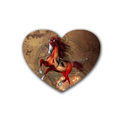 Awesome Horse  With Skull In Red Colors Heart Coaster (4 Pack)  by FantasyWorld7