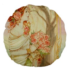 Beautiful Art Nouveau Lady Large 18  Premium Flano Round Cushions by NouveauDesign