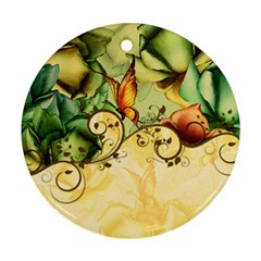 Wonderful Flowers With Butterflies, Colorful Design Ornament (round) by FantasyWorld7