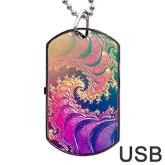 Rainbow Octopus Tentacles In A Fractal Spiral Dog Tag Usb Flash (two Sides) by jayaprime