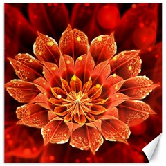 Beautiful Ruby Red Dahlia Fractal Lotus Flower Canvas 12  X 12   by jayaprime