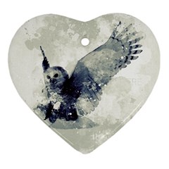 Cute Owl In Watercolor Ornament (heart) by FantasyWorld7