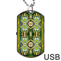 Bread Sticks And Fantasy Flowers In A Rainbow Dog Tag Usb Flash (two Sides) by pepitasart
