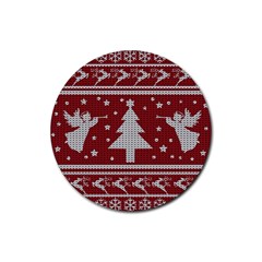 Ugly Christmas Sweater Rubber Coaster (round)  by Valentinaart