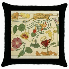 Floral Art Nouveau Throw Pillow Case (black) by NouveauDesign