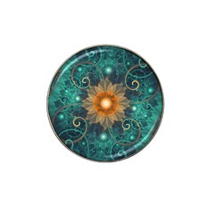 Beautiful Tangerine Orange And Teal Lotus Fractals Hat Clip Ball Marker (4 Pack) by jayaprime