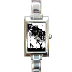 Black Father Daughter Natural Hill Rectangle Italian Charm Watch by Mariart