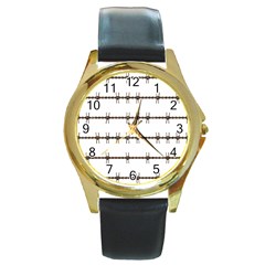 Barbed Wire Brown Round Gold Metal Watch by Mariart