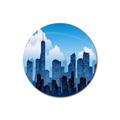 City Building Blue Sky Rubber Coaster (round) 