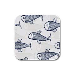 Fish Graphic Flooring Blue Seaworld Swim Water Rubber Square Coaster (4 Pack) 