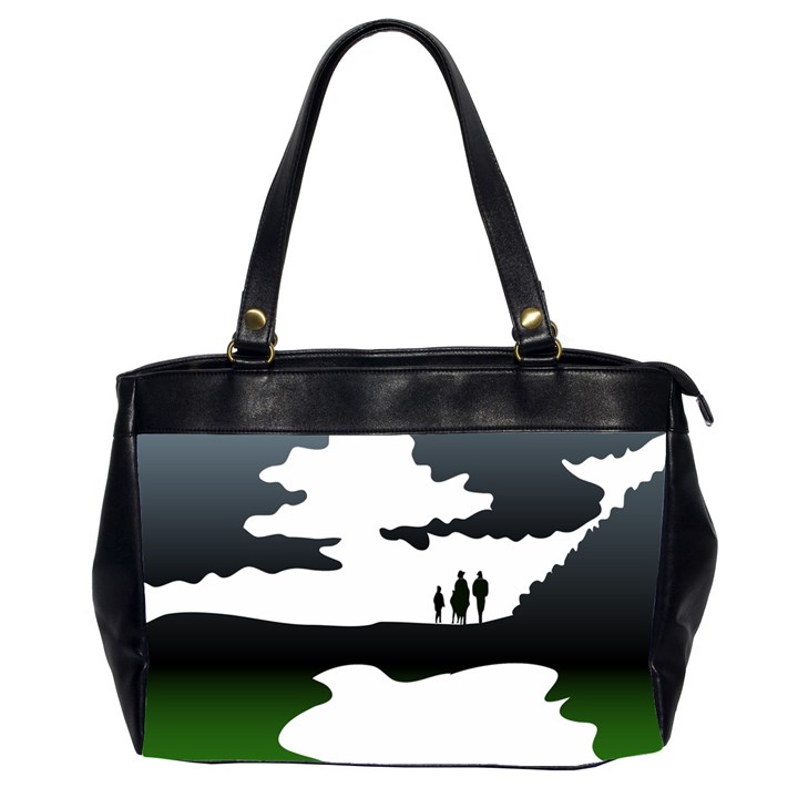 Landscape Silhouette Clipart Kid Abstract Family Natural Green White Office Handbags (2 Sides) 