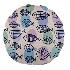 Love Fish Seaworld Swim Blue White Sea Water Cartoons Rainbow Polka Dots Large 18  Premium Round Cushions