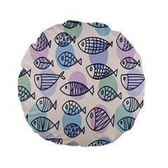 Love Fish Seaworld Swim Blue White Sea Water Cartoons Rainbow Polka Dots Standard 15  Premium Flano Round Cushions