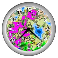 Painting Map Pink Green Blue Street Wall Clocks (silver) 