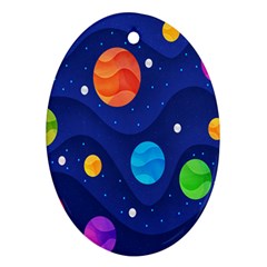 Planet Space Moon Galaxy Sky Blue Polka Ornament (oval) by Mariart