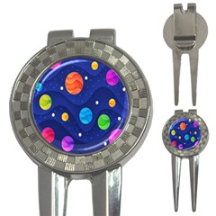 Planet Space Moon Galaxy Sky Blue Polka 3-in-1 Golf Divots