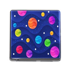 Planet Space Moon Galaxy Sky Blue Polka Memory Card Reader (square) by Mariart