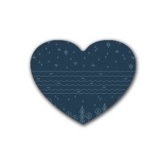 Rain Hill Tree Waves Sky Water Rubber Coaster (heart)  by Mariart