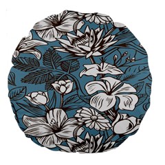Star Flower Grey Blue Beauty Sexy Large 18  Premium Round Cushions