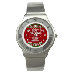 Ugly Christmas Sweater Stainless Steel Watch by Valentinaart