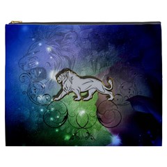 Wonderful Lion Silhouette On Dark Colorful Background Cosmetic Bag (xxxl)  by FantasyWorld7