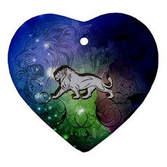 Wonderful Lion Silhouette On Dark Colorful Background Ornament (heart) by FantasyWorld7