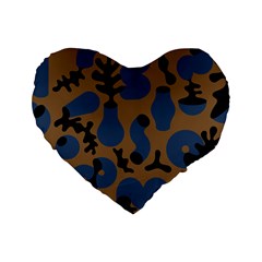 Superfiction Object Blue Black Brown Pattern Standard 16  Premium Flano Heart Shape Cushions