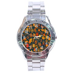 Tribal Ethnic Blue Gold Culture Stainless Steel Analogue Watch