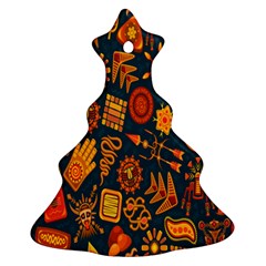 Tribal Ethnic Blue Gold Culture Ornament (christmas Tree)  by Mariart