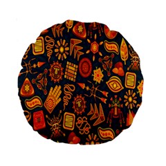 Tribal Ethnic Blue Gold Culture Standard 15  Premium Round Cushions