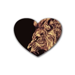 Angry Male Lion Gold Rubber Coaster (heart)  by Celenk