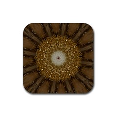 Elegant Festive Golden Brown Kaleidoscope Flower Design Rubber Coaster (square)  by yoursparklingshop