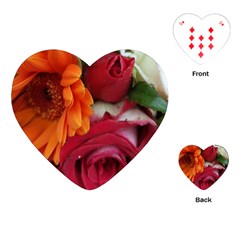 Floral Photography Orange Red Rose Daisy Elegant Flowers Bouquet Playing Cards (heart) 