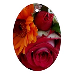 Floral Photography Orange Red Rose Daisy Elegant Flowers Bouquet Oval Ornament (two Sides)
