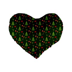 Christmas Pattern Standard 16  Premium Flano Heart Shape Cushions by Valentinaart