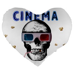 Cinema Skull Large 19  Premium Flano Heart Shape Cushions by Valentinaart