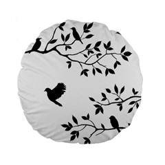 Bird Tree Black Standard 15  Premium Flano Round Cushions