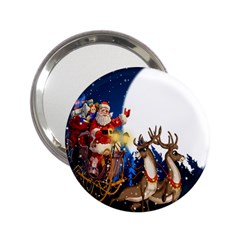 Christmas Reindeer Santa Claus Snow Night Moon Blue Sky 2 25  Handbag Mirrors by Alisyart