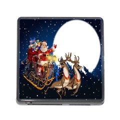 Christmas Reindeer Santa Claus Snow Night Moon Blue Sky Memory Card Reader (square) by Alisyart