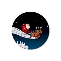 Christmas Reindeer Santa Claus Snow Star Blue Sky Rubber Round Coaster (4 Pack)  by Alisyart